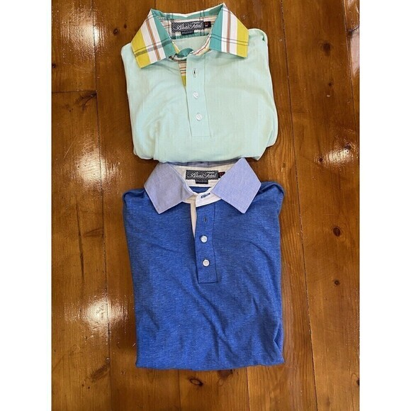 LOT (2) Alial Fital Mens Med Golf Polo Long Sleeve Short Blue Collar Made In USA - Picture 1 of 16